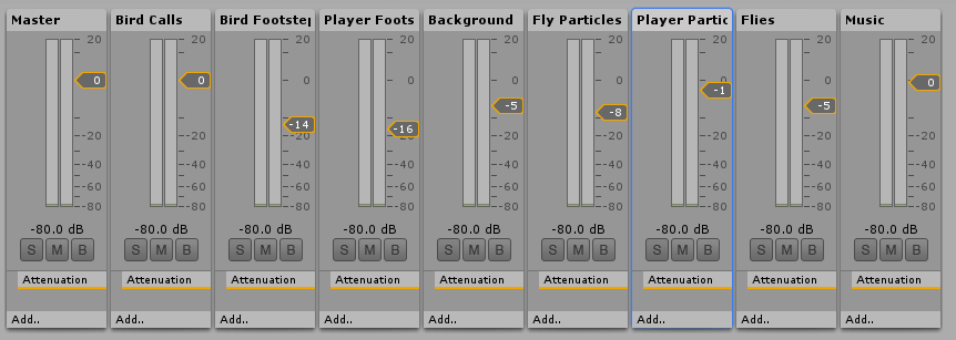 Screenshot of my audio mixing choices