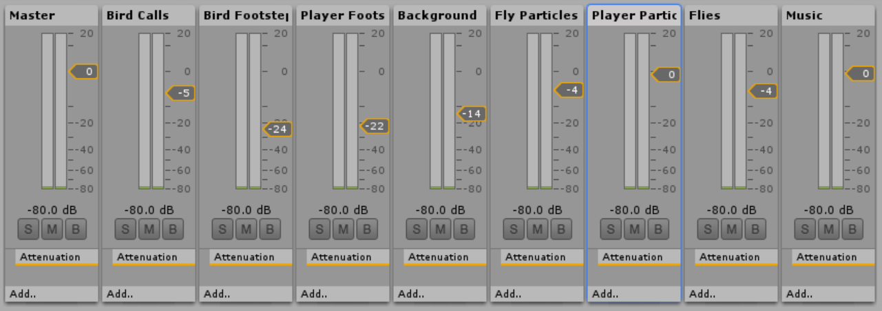 Screenshot of Nick’s audio mixing choices