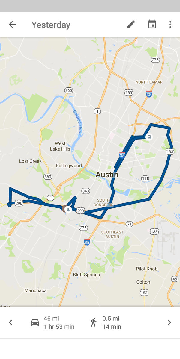 Map of my activity around Austin stored on Google's servers