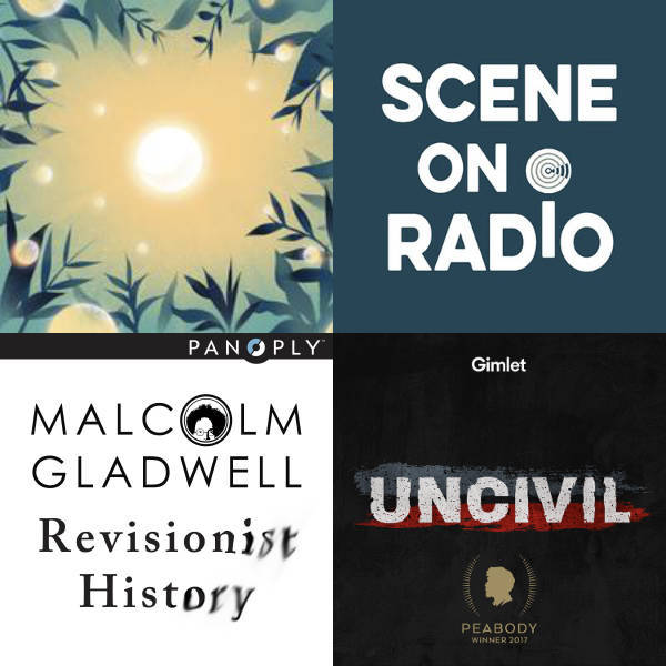 Four podcast album covers